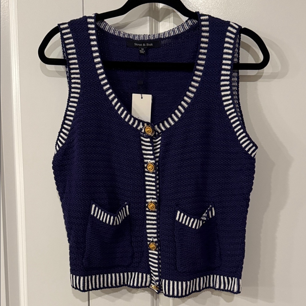 NWT Strut & Bolt Elegant Navy Blue Button-Up Cardigan size M